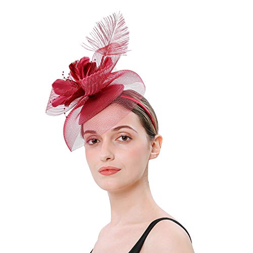 S&W Manufacturing Women Girls Fascinators Hat Cocktail Wedding Feather Clips Derby Hairpins - Thumbnail 2