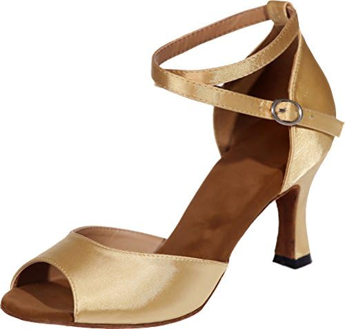 Find Nice Womens Latin Dance Shoes Tango Cha-Cha Swing Ballroom Party Wedding Sudue Sole 3IN Ankle Straps Peep Toe Satin