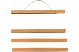 Magnetic Poster Hanger Set Of 4 Solid Teak Wood Scroll Hanger For Wall Art Decoration Leather Hanging Ropes No Damage Display