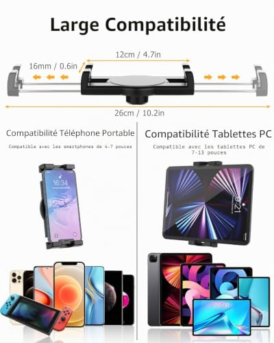 Support Tablette Voiture Gobelet, woleyi Universel Porte Gobelet Tablette avec Bras Télescopique, Support Téléphone Voiture Tasse, Pour iPad Pro 12.9 10.5 9.7 Air Mini 5 4 3 2, iPhone Series 4-13"
