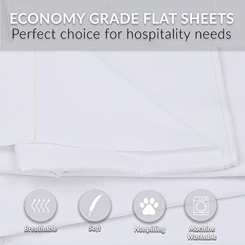 24 Bulk Pack Twin Flat Sheets (66"X108") Bright White T200 Percale