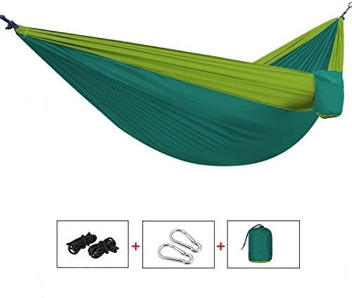 Yingee Camping Hammock, Light Nylon Cloth Parachute Multifunctional Light Double Outdoor Camping Hammock, Sleeping Bag, Camping Camping, Beach, Pier, Garden 2 x Hanger (Green)