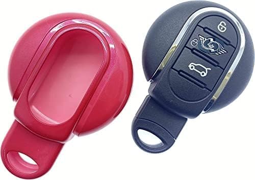 Gloss Hard Plastic Shell Case Cover Compatible With Mini Keyless Smart Key Fob Mini 2014-20 Hatch Cabrio Coupe CountryMan PaceMan ClubMan F54 /F55 56 57 60 R60/61 + Cover Button (Dark Pink)