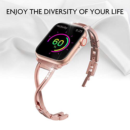 Marge Plus Compatible with Apple Watch Band 38mm 40mm with Case, Women Bling Wristband for iWatch Series 5 4 3 2 1 Metal Stylish Strap, Rose Gold