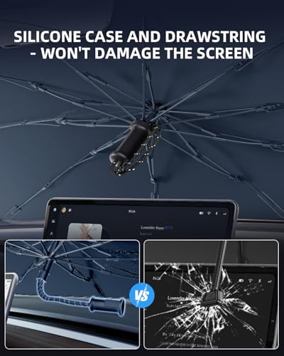 LANGBEAN [Enhanced] Sun Shade for Tesla Model Y / 3 2021-2026, Foldable Car Sun Shade Blocks UV Rays & Heat, Easy to Install & Fold Sun Protection
