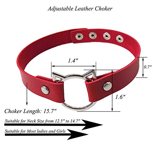 ETHOON Adjustable Leather Choker Collar Sexy Soft PU Cat Punk Choker Necklace for Women Girls, Red