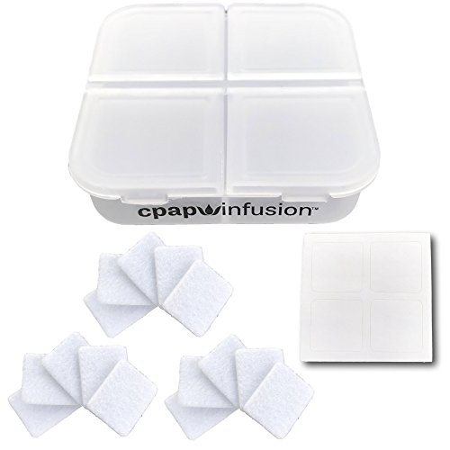 CPAP Infusion Adapter Replacement Refill Pads For Essential Oils - Includes A Storage Container For Up To 20 Refill Pads, 4 Blank Labels And Microfiber Absorbent Replacement Oil Pads (15 Refill Pads)