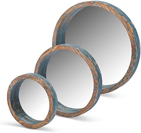 Lone Elm 94148 Blue Wood Round Mirrors (Set of 3) 22" x 18.5" x 2"