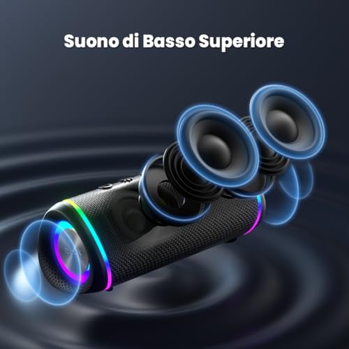 RIENOK Powerful Portable Bluetooth Speaker 30W Waterproof Bluetooth 5.3 Speaker, Handsfree Calling, True Wireless Stereo, LED Light, Supports TF & Aux, Type-C Rechargeable