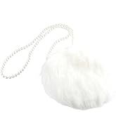 Women Pearl Chain White Plush Crossbody Bags, Faux Fur Round Messenger Bag, Soft Fluffy Plush Shoulder Handbags