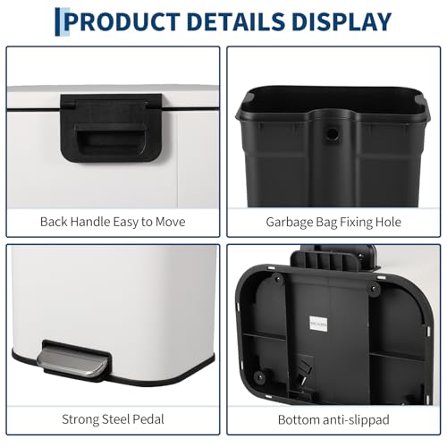 30L Stainless Steel Trash Can for Kitchen, Office, Bathroom – Rectangular, Soft-Close Lid, Foot Pedal, Removable Bucket, Fingerprint-Proof, Space-Saving,White