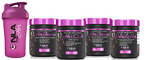 NLA for Her - Advanced Fat Burning Stack - Her CLA, Shred Her, Her Carnitine, Her Garcinia & Shaker Bottle - 1 Complete Stack