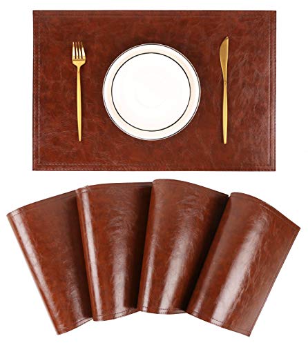 Waterproof PU Placemats, Faux Leather Dining Table Mat, Set of 4, Easy to Wipe Off Scrub Vinyl Mat, Heat & Stain Resistant for Office Conference Table, Home Decor — image 1