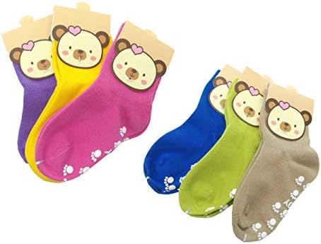 TUKA Anti-Slip Baby Socks for 1-3 Years Baby Girls Boys, Non Slip Socks, Unisex Baby Socks with Anti Skid ABS Grip, One-Size for 1-3 Y, Blue, Green and Brown, TKB7000