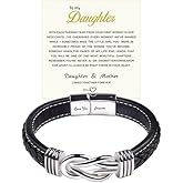 To My Daughter Love You Forever Bracelet, Mother and Daughter Forever Linked Together Braided Leather Bracelet, Stainless Steel Infinity Knot Engraved Inspirational Bangle Gift from Mom