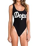 Vanell Women's Letter Print Monokini Bikini High Cut Backless One Piece Swimsuit