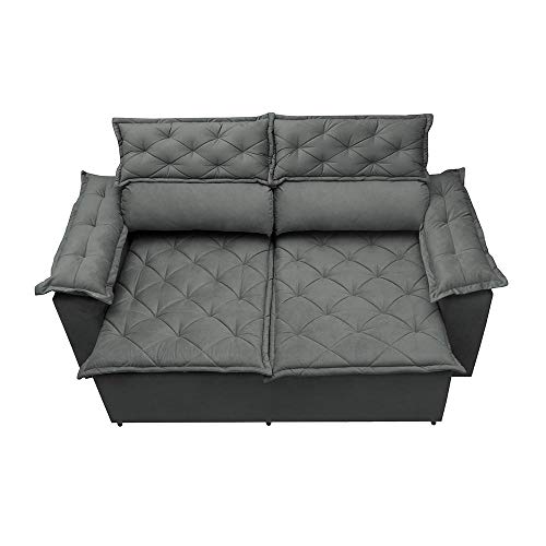 Sofá 3 Lugares Retrátil e Reclinável Cama Inbox Compact 1,80m Velusoft Cinza