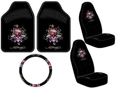 Ed Hardy Love Kills Slowly 6-pc Set Seat Covers Floor Mats Steering Cover CD-DVD Visor