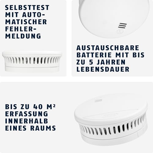 ABUS Rauchmelder RWM90 - mit austauschbarer 5-Jahres-Batterie - DIN EN14604 Zertifiziert - für Wohnräume geeignet - 85 dB Alarmlautstärke - Weiß thumbnail 3