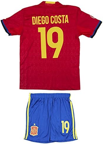 AMDS Soccer Youth Jersey Set ● Spain ● Home Jersey ● World Cup 2018 &amp; Euro 16 ● # 15 Ramos &amp; # 19 D. Costa (2-3 ages ● X-Small, Euro 2016 (D.Costa))