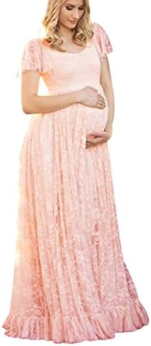 Malltop Women Slim Photography Pregnant Long Dress Lace Floral Fly Sleeve Tunic (XS, Pink)