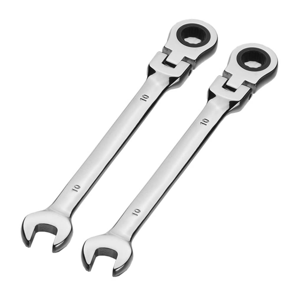 Aoktorkit 2Pcs Metric Tool Flex-Head Ratcheting Wrench Set 10MM,Professional Chrome Vanadium Ratchet Spanner Set Steel 72 Teeth 12 Point for DIY,Pipeline,Bicycle Repair and Home Maintance