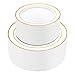 100 Pieces Gold Plastic Plates,HabiLife White Party Plates, Disposable Plastic Wedding Party Plates 50 Dinner Plates 10.2 inches and 50 Salad/Dessert Plates 7.5 inches ...