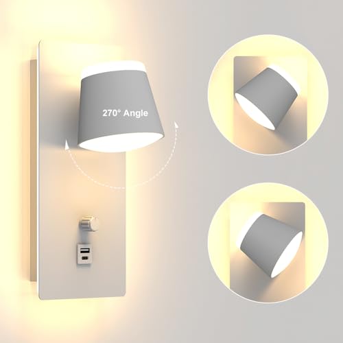 Sytmhoe 2 Pieces Wall Lamps Design White Interior with Built-in Switch USB Type C, Dimmable 3000 K 16 W Wall Lights for Bedroom, LED Wall Light for Living Room, Apartment