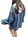 Dasior Women's Denim Jacket Long Blue Jean Jackets Button Down Casual Boyfriend Oversized Loose Coat (Blue, Large)