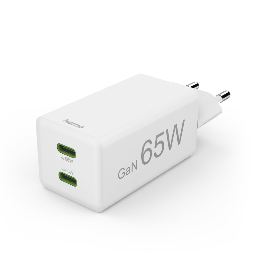 Hama Schnellladegeraet GaN 2x USB-C PD/Qualcomm Mini-Ladegeraet 65 W Schnellladegerät PD/Qualcomm® Mini-Ladegerät W Weiß