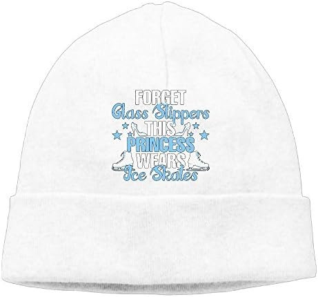 This Princess Wears Ice Skates Unisex Warm Winter Hat Knit Skull Beanie Slouchy Beanie Hat/Cap White