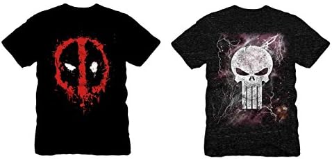 Marvel Superhero T- Shirts for Men, 2 Pack (Small, Deadpool Black/Red Face + Punisher Light Energy Black)
