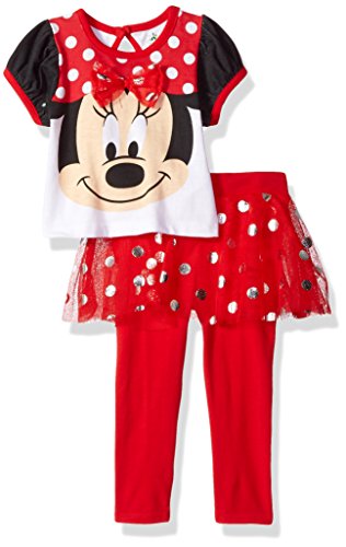 Disney Girls  2 Piece Minnie Mouse Glitter Skegging Set, Red, 18m