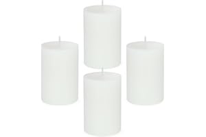 AMUSAER 4 Packs Unscented 2x3 Inch White Pillar Candles, Small Dripless Cylinder Wax Candles for Home Wedding Party Table Holiday Spa Decor - 24 Hours Burn Time