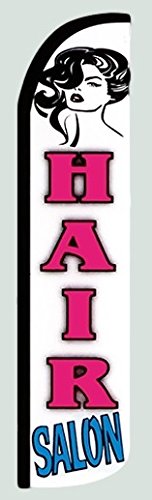 Hair Salon (White) Windless Stay-Open Feather Swooper Flag Banner Kit: 14' Fusion Pole Set, Safety Orange Stake