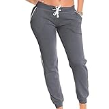 Coco-Limon Fleece Jogger Pants For Women - White Trim, Side Pockets, Long