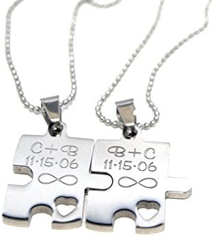 BlueSkyCreations Engraved Puzzle Couples Gift Set - Necklace Gift Set - Stainless Steel - Custom Jewelry