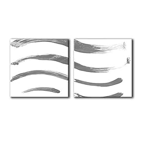 2 Panel Square Canvas Wall Art - Abstract Grey Brush Stroke - Giclee Print Gallery Wrap Modern Home Art Ready to Hang - 12"x12" x 2 Panels