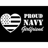 DesignsThatStick Proud Navy Girlfriend Heart Flag 7" Vinyl Sticker Car Decal Troops Pride Support Love America United States Soldier Military R82