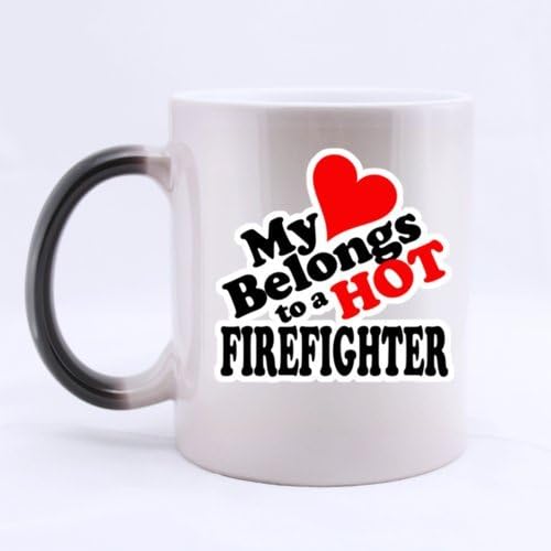 Novel Fashion Romantic "My heart Belongs to a HOT FIREFIGHTER" 11 Ounces Heat Sensitive Color Changing Custom Ceramic Morphing Coffee/Tea Mug - Best Gift Choice For Birthday/Valentine's Day/Christmas/New Year/Self Use