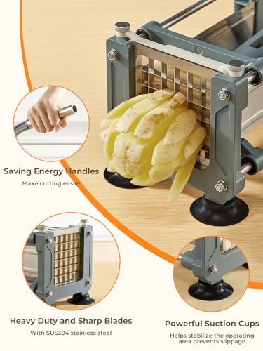FOHRER Chip Cutter Stainless Steel Professional Manual Potato Cutter with 13, 9, 6 mm Stainless Steel Blades, Blue
