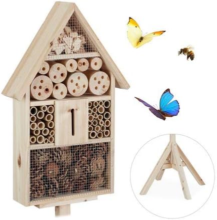 Relaxdays, Marrón, Hotel Insectos con Peana para Jardín, Madera ...