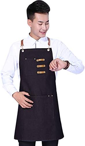 GXJ Denim Kitchen Cooking Apron with Adjustable Cotton Strap Large Pockets 61 * 80Cm Barista Men And Women Homewear