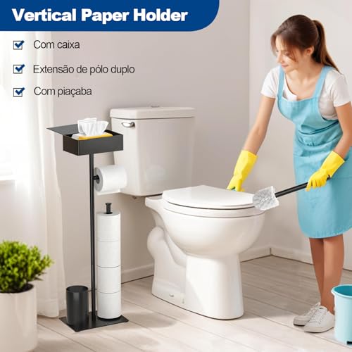 Porta Papel Higienico,Suporte Papel Higienico, Suporte para Papel Higiênico, Papeleira de Chão C/porta Objeto, Porta-papel Higiênico Multifuncional 4 Em 1, Conjunto de Armazenamento