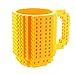 FUBARBAR Build-On Brick Mug - BPA-Free 12ounce Blocks Coffee Cup, Comes with Build-On Building Bricks, Plastic Mug for Coffee Tea Beverage Drinking, Creative and Funny (Yellow)
