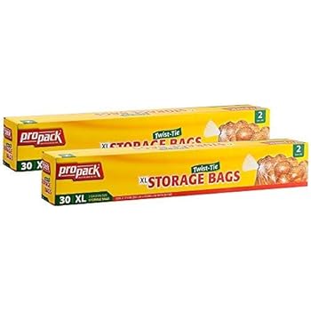 ProPack Disposable Plastic Storage Bags with Original Twist Tie, XL 2 Gallon Size, 60 Bags, Great for Home, Office, Vacation, Traveling, Sandwich, Fruits, Nuts, Cake, Cookies, Or Any Snacks (2 Packs)