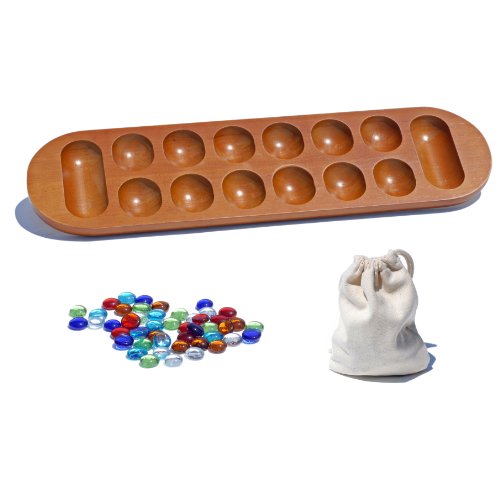 Coffee Table African Stone Game - Solid Wood with Walnut Stain