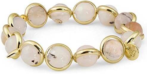 BRETT LAUREN Spotted Agate 10mm Faceted Stone 14k Gold Plated Bracelet Jewelry with a Purpose (Sm/Md)