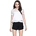 BLDO Women's Short Sleeve Lace Patchwork Short Loose Chiffon Blouse White