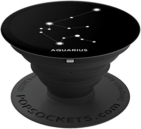 White Aquarius Zodiac Constellations Black - PopSockets Grip and Stand for Phones and Tablets